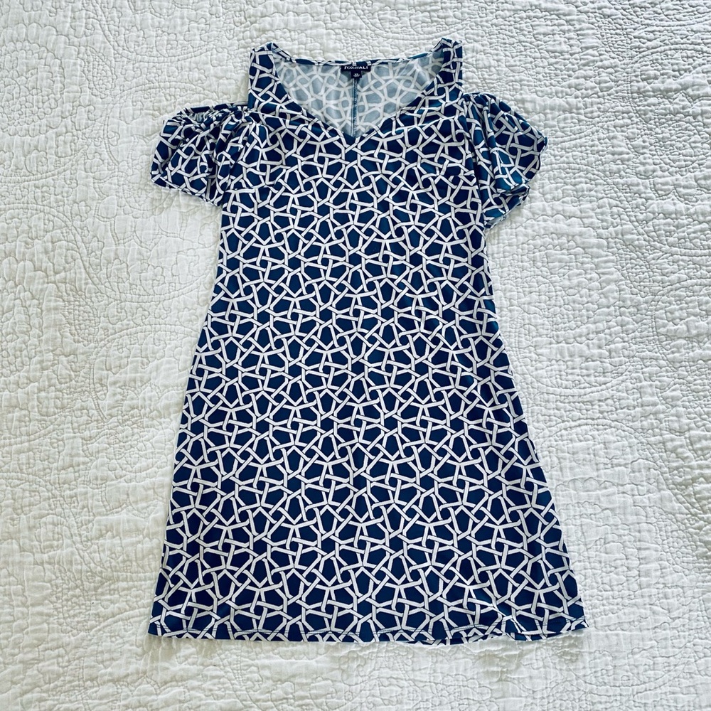 Navy and White Geometric Dress